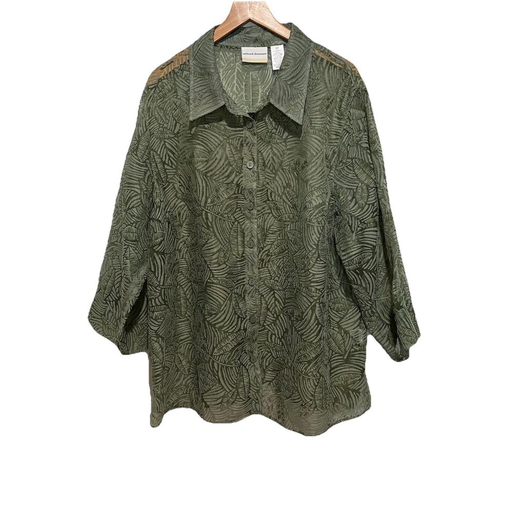 VTG Alfred‎ Dunner Women's Green Button Down Top Size 18W
